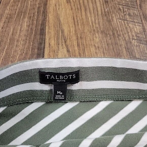 Talbots Skirt Womens Medium Petite Green Stripe Stretch PullOn Ruffle Wrap - Picture 2 of 8